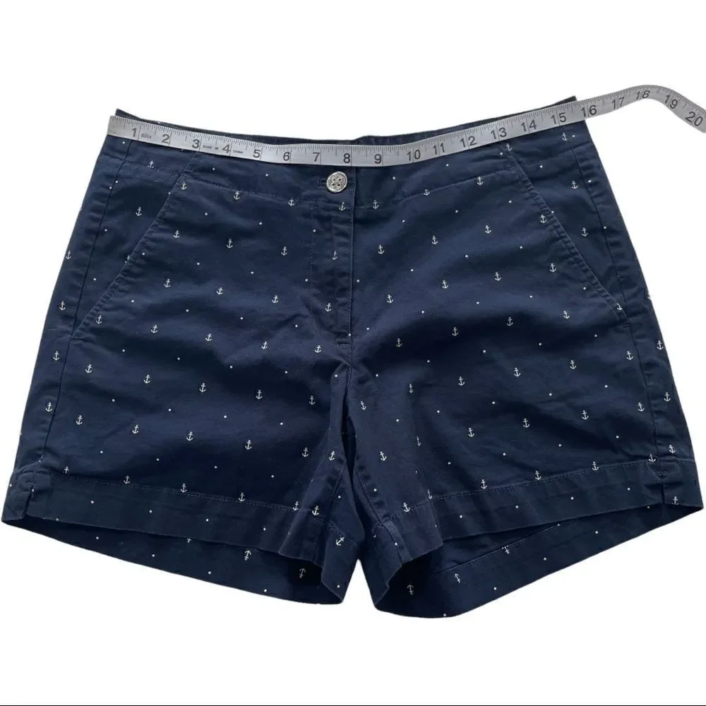 Nautica Navy & Anchor Print Comfort Tailored Stretch Cotton Shorts Sz 6